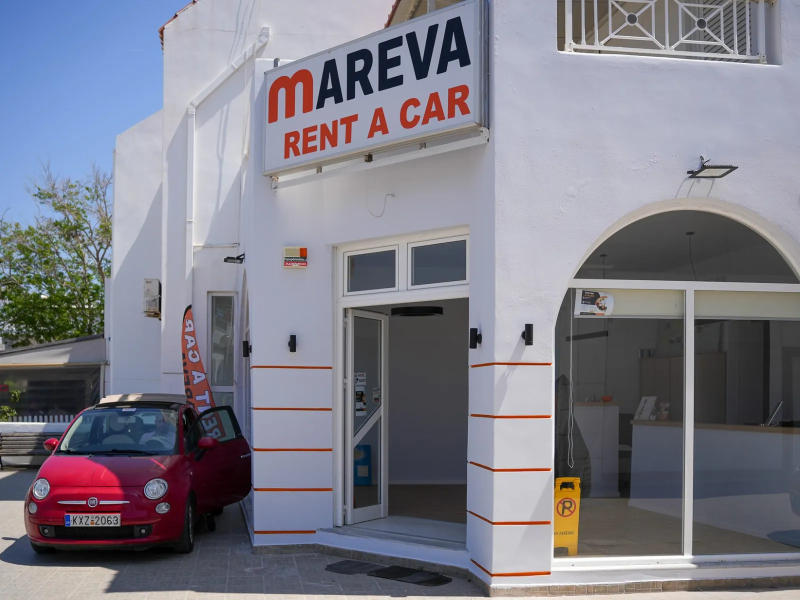 The MAREVA Rent a Car office on the main street of Kardamena, Kos